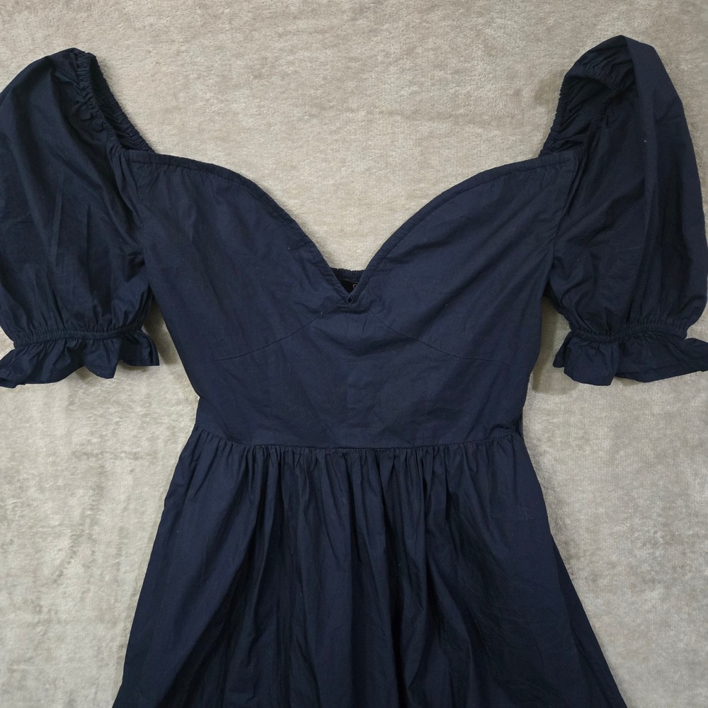 Quince Poplin Puff Sleeve Midi Dress Women Medium Fit Flare Cottagecore Nautical - Picture 2 of 13